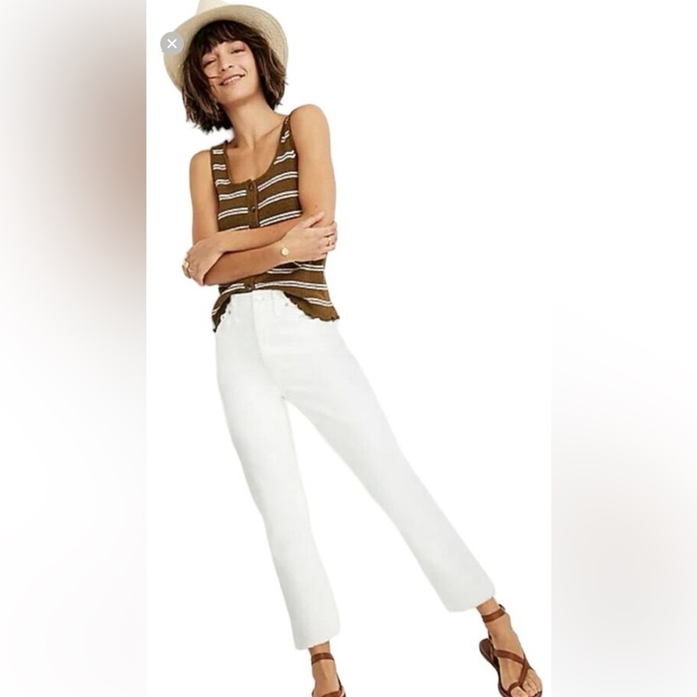 Madewell Tile White The High-rise Slim Crop Boyjean W26 NWT